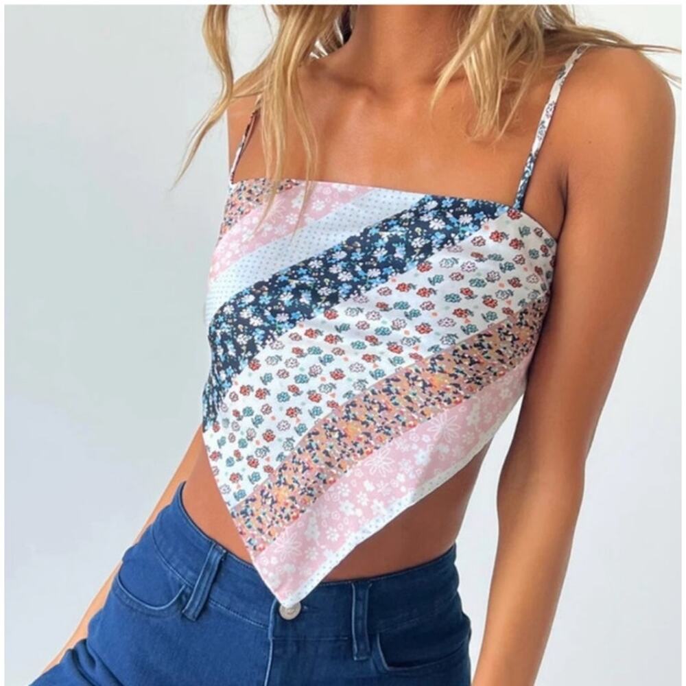 Princess Polly Chelina Scarf Style Crop Spaghetti Strap Floral Top Sz 4